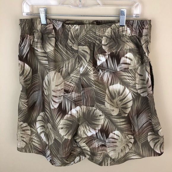 Laguna Originals Swim Trunks Mens L Palm Leaf Tan Green Elastic Waist Pockets - Picture 8 of 12